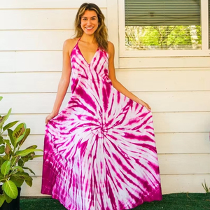 Vestido Maxi Teñido Anudado Sólido, Sencillo y Moderno, de Calidad Superior para Exportación, Ecológico, Transpirable, Sin Mangas, Estilo Dulce, Tejido - Product Image 1