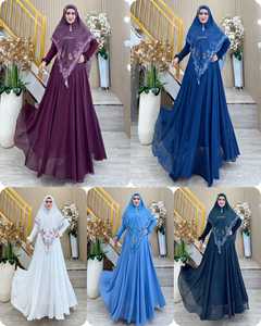 Alzena Blooming Aurora Outfit for Muslimah Indonesia Premium <b>Satin</b> Beautifully Embroidered <b>Scarf</b> Soft Movement Formal Print - Product Image 1