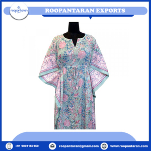 Dernier modèle Design Caftan Plus Size FreeSize Indien Main Bloc Imprimé Long Taille Libre Caftan Loungewear En Doux Voile de Coton à Vendre - Product Image 4