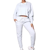 Ensemble de survêtement court deux pièces pour femme, collection hiver, tenue décontractée, sweat à capuche court et pantalon de jogging – Offre spéciale