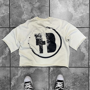 Alta calidad cuello redondo Oversize algodón liso serigrafiado Vintage gráfico 2024 recortado Boxy camiseta de secado rápido hombres diseño camisa - Product Image 3