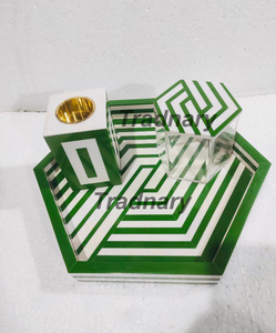 Juego Bakhoor con incrustaciones de resina verde en forma de hexágono en diseño de revestimiento Juego de quemador de incienso árabe de Tradnary Exim Pvt Ltd - Product Image 2