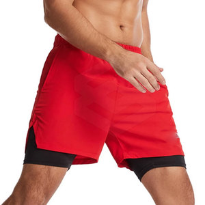 Custom Logo Summer Use Double <b>Layer</b> Athletic Shorts Elastic Waist Shorts Cotton Polyester Made Shorts - Product Image 2