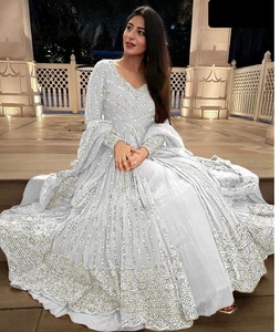 Estilo indio y paquistaní Faux Georgette Anarkali Lehenga Choli con hilo y secuencia de trabajo y Georgette Work Dupatta Set - Product Image 1