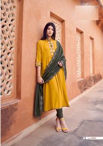 Nouveau tissage de rayonne avec broderie et travail manuel avec lustre séquence dupatta Kurtis ensemble pour femme - Product Image 4