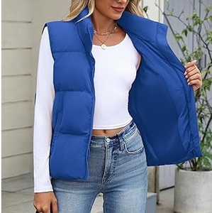 Chaleco Acolchado de Poliéster Grueso y Cálido con Cuello Camisero, Sin Mangas, Talla Grande, Color Azul Liso, para Invierno - Product Image 4