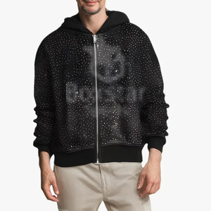 Poids lourd 100% coton polaire hommes sweats à capuche à fermeture éclair strass personnalisé surdimensionné pour l'hiver personnalisation Streetwear sweats à capuche - Product Image 6