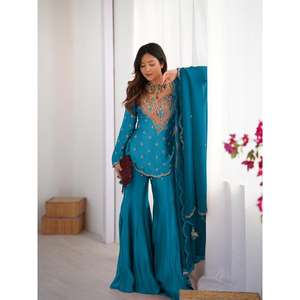 优雅传统纱拉拉套装，带刺绣库尔塔帕拉佐纱拉拉裤，适合女士派对服装，出口销售 - Product Image 6