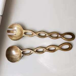 Juego de servidor de ensalada de madera de mango con textura de bambú, juego de servidor de ensalada de madera hecho a mano, Cucharas, tenedores, utensilios, cuchara de cocina, regalo - Product Image 2