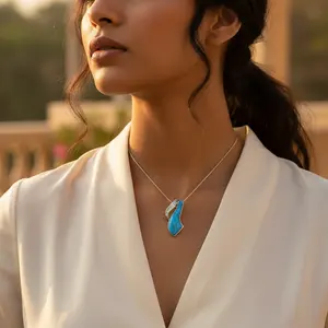 Colgante Bohemio de Plata 925 con Turquesa y Diamantes, Joyería Personalizable Chapada para Uso Diario y Religioso con Dijes para Mujer - Product Image 1