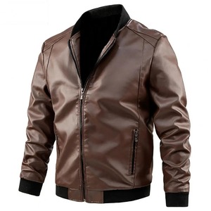 Chaqueta de cuero de piel de oveja de color sólido para hombre abrigo de bombardero de invierno con cremallera abrigo de piel sintética - Product Image 6