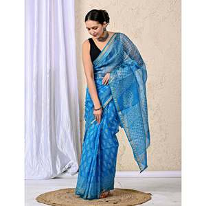 Sari en soie brodé et imprimé à la main Kota Doriya avec chemisier, style Bollywood doux pour le quotidien et les fêtes, matière épaisse - Product Image 3