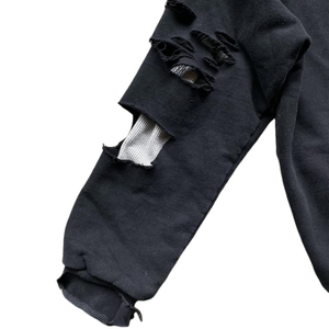 Wholesale Custom Embroidered Rhinestone Distressed Zip up <b>Plain</b> <b>Black</b> Heavyweight Winter Streetwear Unisex Oversized <b>Hoodies</b> - Product Image 3