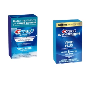 Crest 3D Whitestrips Vivid Plus, Kit de Tiras Blanqueadoras de Dientes, 10 Tratamientos + 2 Tratamientos Adicionales (Cada Tratamiento con 1 Tira Superior/1 Tira Inferior) - Product Image 1