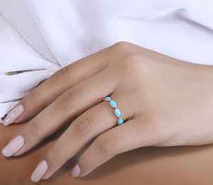Bague en pierre précieuse sculptée en forme de marquise lisse turquoise naturelle en argent Sterling 925 pour les femmes - Product Image 6