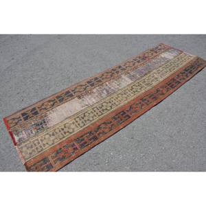 Classic Traditional <b>Brown</b> Beige 2,8 X 8,7 ft <b>Wool</b> Rug Vintage Turkish Style Patchwork Rectangle Latex Backing 10mm Bedside Rug - Product Image 2