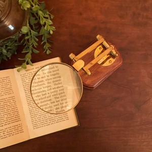 Antiqued Brass Desktop <b>Magnifier</b> on Solid Wood Base, Antique Vintage Reproduction, Antique Style Office Decor - Product Image 3