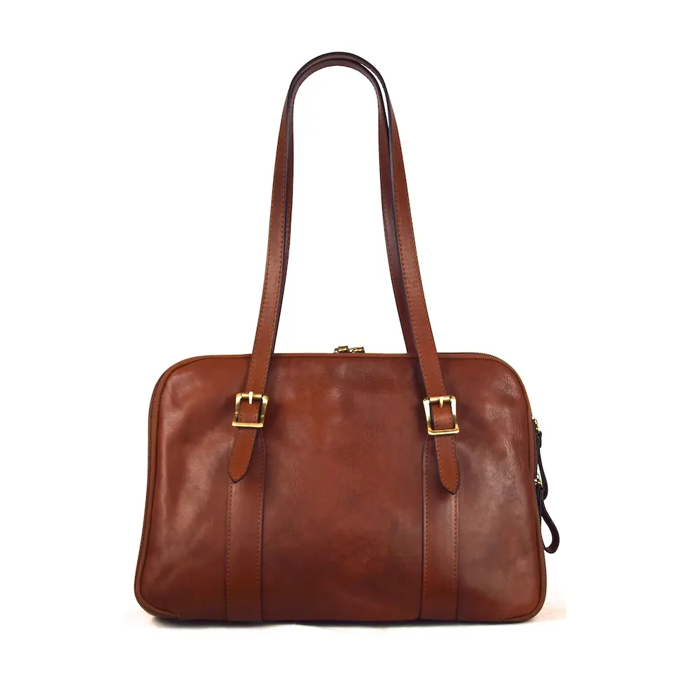 High quality made in Italy Vegetable genuine tanned leather shopping or business bag for classic lady
