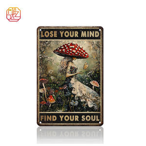Targa in Metallo PEACHGARDEN con Decorazione a Fungo per Cucina, Decorazione per Cercatori di Funghi, 'Perdete la Mente, Trovate l'Anima' - Product Image 1