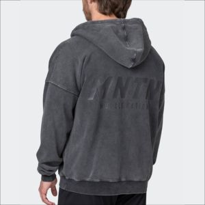 Meilleure qualité respirant 400GSM français éponge polaire pierre lavage sweats à capuche goutte épaule grande taille Vintage lavage unisexe sweats à capuche ZipUp - Product Image 2