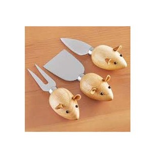 Cortador de herramientas para queso con hoja plateada de alta calidad, Mini tenedores esparcidores de mantequilla, mango de madera con extremo de Metal dorado, juego de cuchillos para queso - Product Image 6