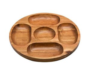 Plateau à croustilles et à trempette rond en bois avec deux sections Plat de service élégant avec compartiments divisés dernier - Product Image 2