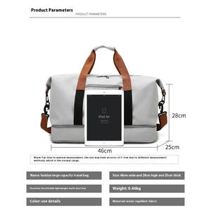 Bolsa de Gimnasio Informal de Gran Capacidad, Bolsa de Viaje Portátil para Cortas Distancias, con Forro de Poliéster Resistente al Agua - Product Image 2