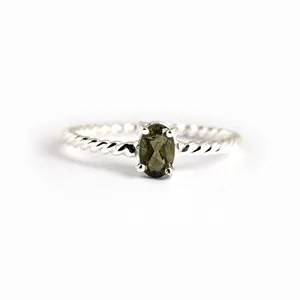 Moldavite Gemstone Ring Genuine Rare Gemstone Authentic Moldavite Handmade Design Ring 925 Sterling Silver