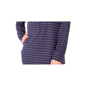 Haut Henley bleu pour femme de la collection NY, taille petite, en popeline imprimée avec un élément de mode simple - Product Image 3