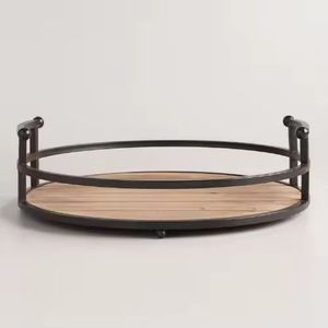 Bandeja para servir comida de Hotel de diseño caliente con mango de Metal, venta al por mayor, Bandejas para servir comida de restaurante de madera de Acacia - Product Image 4