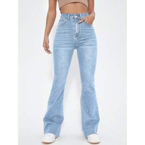 Jeans de Mujer Modernos, Cintura Alta, Azul Hielo, Corte Campana, Duraderos, Elásticos, Estilo Casual Urbano, Tallas 26-40 - Product Image 1
