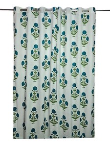 Rideaux 100% coton en gros, imprimés à la main, motif floral bleu, œillets faits à la main, pour fenêtres et portes, tailles personnalisées - Product Image 2