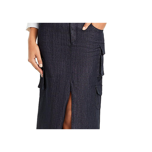 Jupe longue Line Dot Mora en denim gris vintage, imprimé décontracté, techniques de déchirage, coupe droite, idéale pour le printemps, l'été, l'automne et l'hiver - Product Image 2