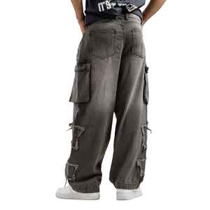 Custom Logo High Waist Washed Vintage Men's Jeans Without Wash Blank Heavyweight Wide Leg Denim Pants Baggy Jeans for Men - Product Image 4