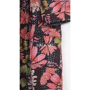 Kimono Kantha Fait Main Été/Hiver/Printemps Imprimé Floral Japonais Bohème Élégant Décontracté Plage Multicolore à Nouer Court - Product Image 2