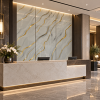 Panneau mural WYRAX en PVC ignifuge, aspect marbre blanc-gris brillant avec veines dorées, pour salle à manger, salon, hôtel, murs décoratifs