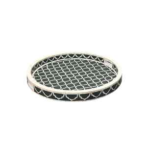 Plateau de service moderne en os incrusté, écologique et de haute qualité, pour le Ramadan, les mariages et les fêtes, personnalisable, rond, décoration d'intérieur - Product Image 1