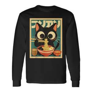 T-shirt à manches longues Cat Ramen Japanese Kawaii Anime - Product Image 1