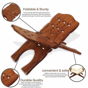 <b>Book</b> Stand with Storage <b>Box</b> Foldable Carved Quran Holder Handcrafted Wooden Modern Customized Logo Horizontal Adults Brown 001 - Product Image 3