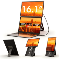 Moniteur portable IPS LCD double N2 prêt à être expédié, 16 pouces, 1920x1200P, type C, extension d'écran d'ordinateur portable, rotation à 360°, haut-parleur intégré