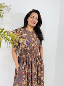 Casual <b>Summer</b> <b>Maxi</b> <b>Dress</b> Short <b>Sleeves</b> Pocket Block Printed Floral Indian Cotton Tunics Embroidered Floral Pattern Indian Style - Product Image 2
