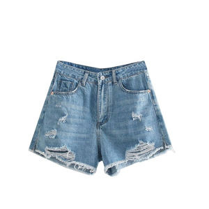 Womens Mid Waist Skinny Denim Shorts Casual Summer Button Closure Light Wash 100% Cotton 400g Embroidery - Product Image 2