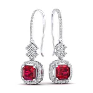 Boucles d'oreilles pendantes REYES Luxury en argent sterling 925 avec moissanite certifiée GRA, taille radiant, 4 carats, pierre précieuse rubis - Product Image 5