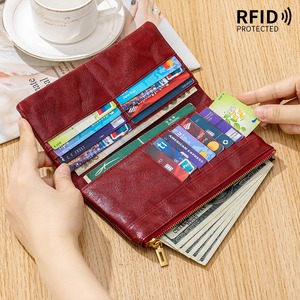 Ando Bag <b>Genuine</b> Cowhide <b>Leather</b> Long RFID <b>Wallet</b> for Women Vintage Card Holder with Zipper Pockets - Product Image 6