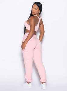 กางเกงวอร์มผู้หญิงขนแกะเทอร์รี่มีกระเป๋ากางเกงและกางเกงขายาวดีไซน์ไม่เหมือนใครสีชมพู - Product Image 5