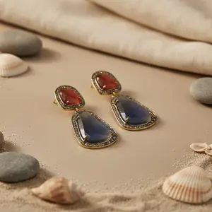 Pendientes de Araña Espléndidos para Mujer, con Zafiro y Rubí, Chapados en Oro, Elegantes para Bodas y Fiestas - Product Image 3