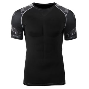 Vente en gros 74% polyester 26% spandex imprimé sur toute la surface couleur unie séchage rapide manches courtes Rash Guard - Product Image 3