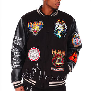 เสื้อแจ็กเก็ตบอมเบอร์ปักโลโก้ออกแบบได้ตามต้องการสำหรับผู้ชายฤดูหนาวมีปกหนังคอตั้งและลายผ้าปะติดมหาวิทยาลัย - Product Image 1