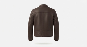 Veste en cuir véritable marron respirante pour homme, style motard, zippée, col montant, coupe ajustée, en cuir de vachette, pour l'automne - Product Image 3