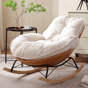 Silla Mecedora Moderna de Madera con Cojín Blanco y Respaldo Sólido, Diseño para Muebles de Sala de Estar, Asiento de Estilo Escandinavo para el Hogar - Product Image 1